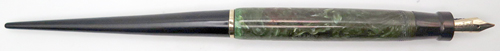 ITEM #5655 6596: PARKER ART DECO PATTERN DESK SET. FOUNTAIN PEN IS DUOFOLD JUNIOR IN JADE GREEN BUTTON FILLER. NIB IS 14K IN BROAD. 